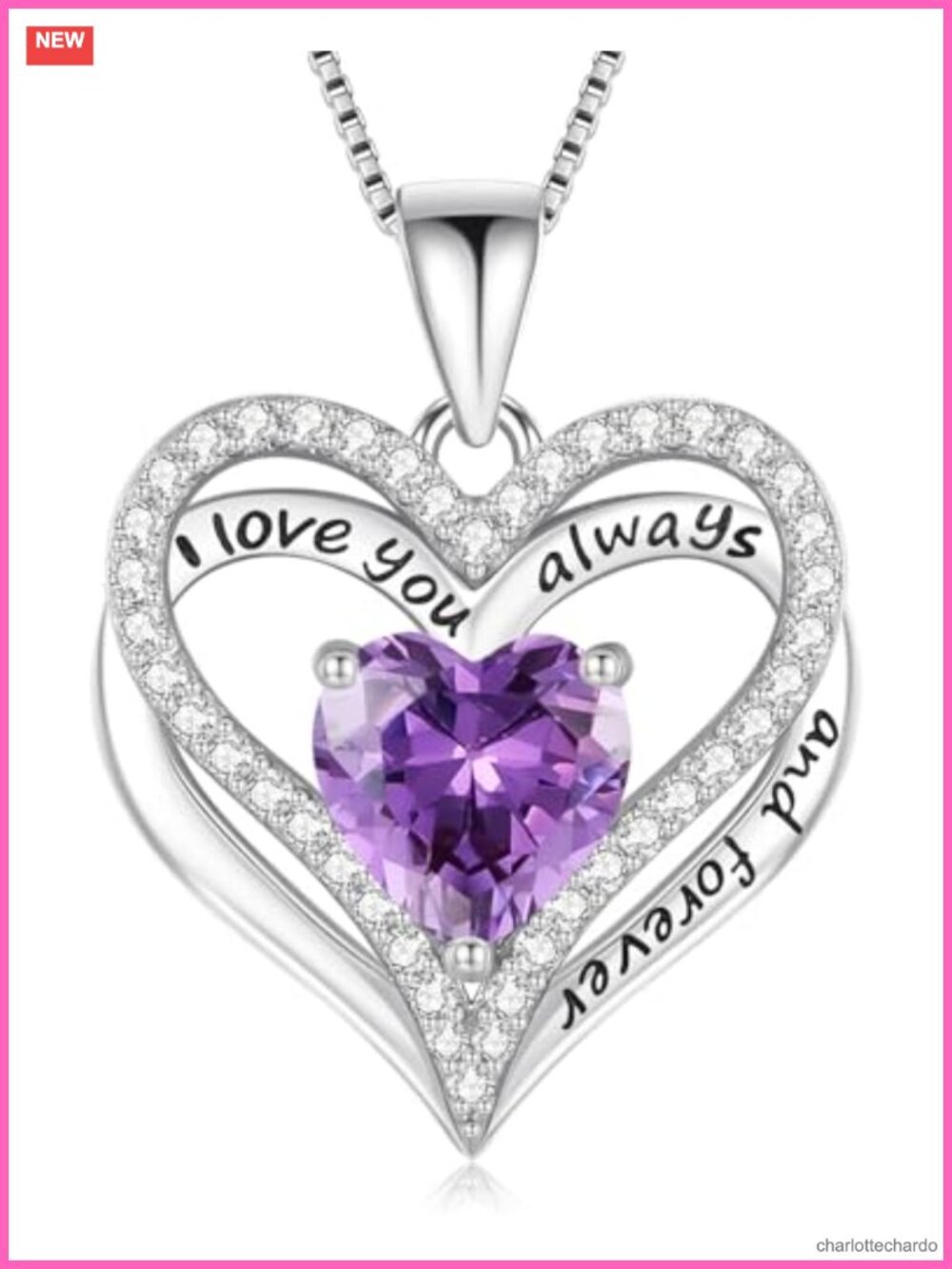 S925 Sterling Silver Heart Pendant Necklace White Gold Tone CZ Bezel